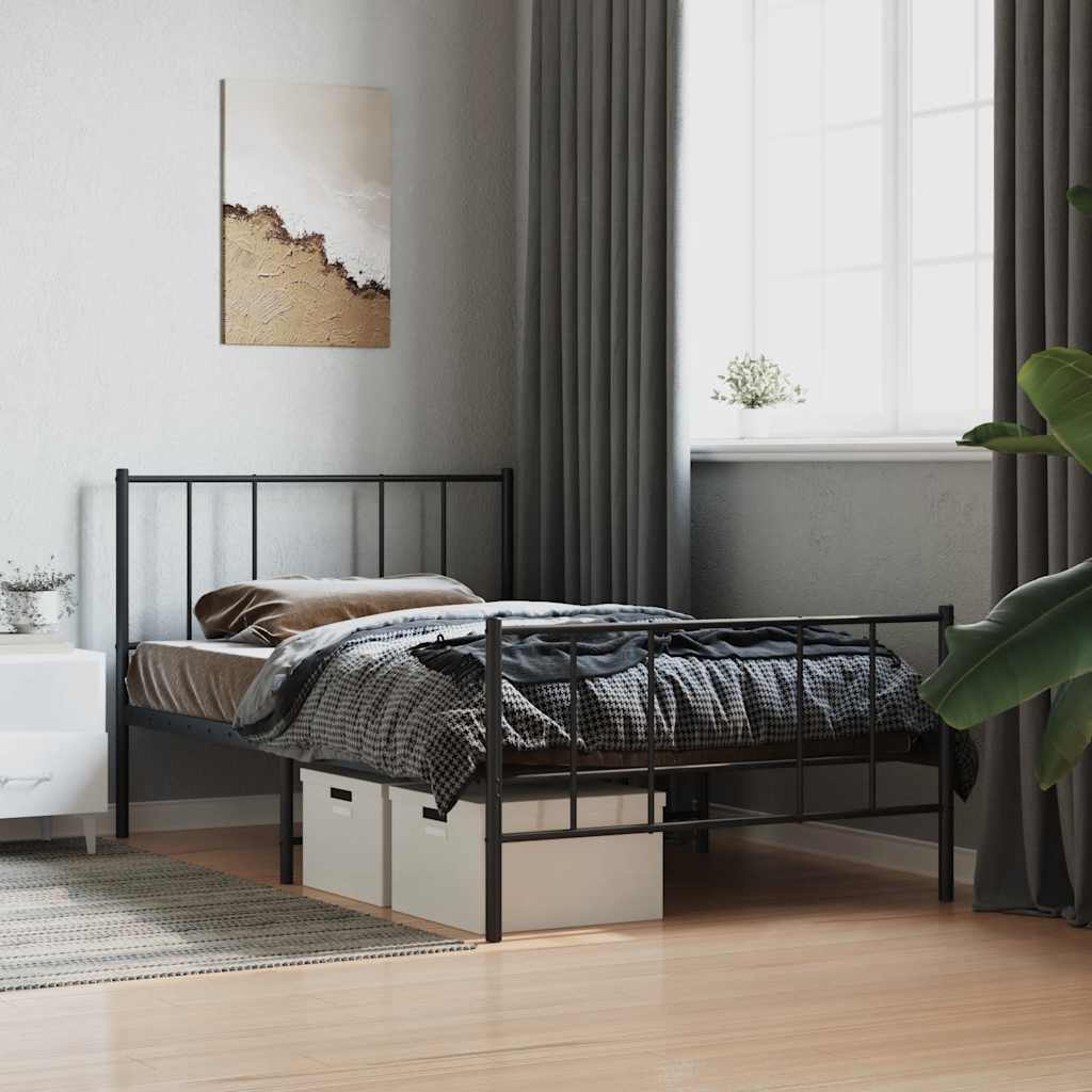 Vidaxl bedframe met hoofd- en voeteneinde metaal zwart 90x190 cm