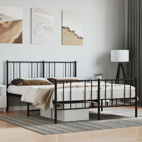 Vidaxl bedframe met hoofd- en voeteneinde metaal zwart 140x190 cm