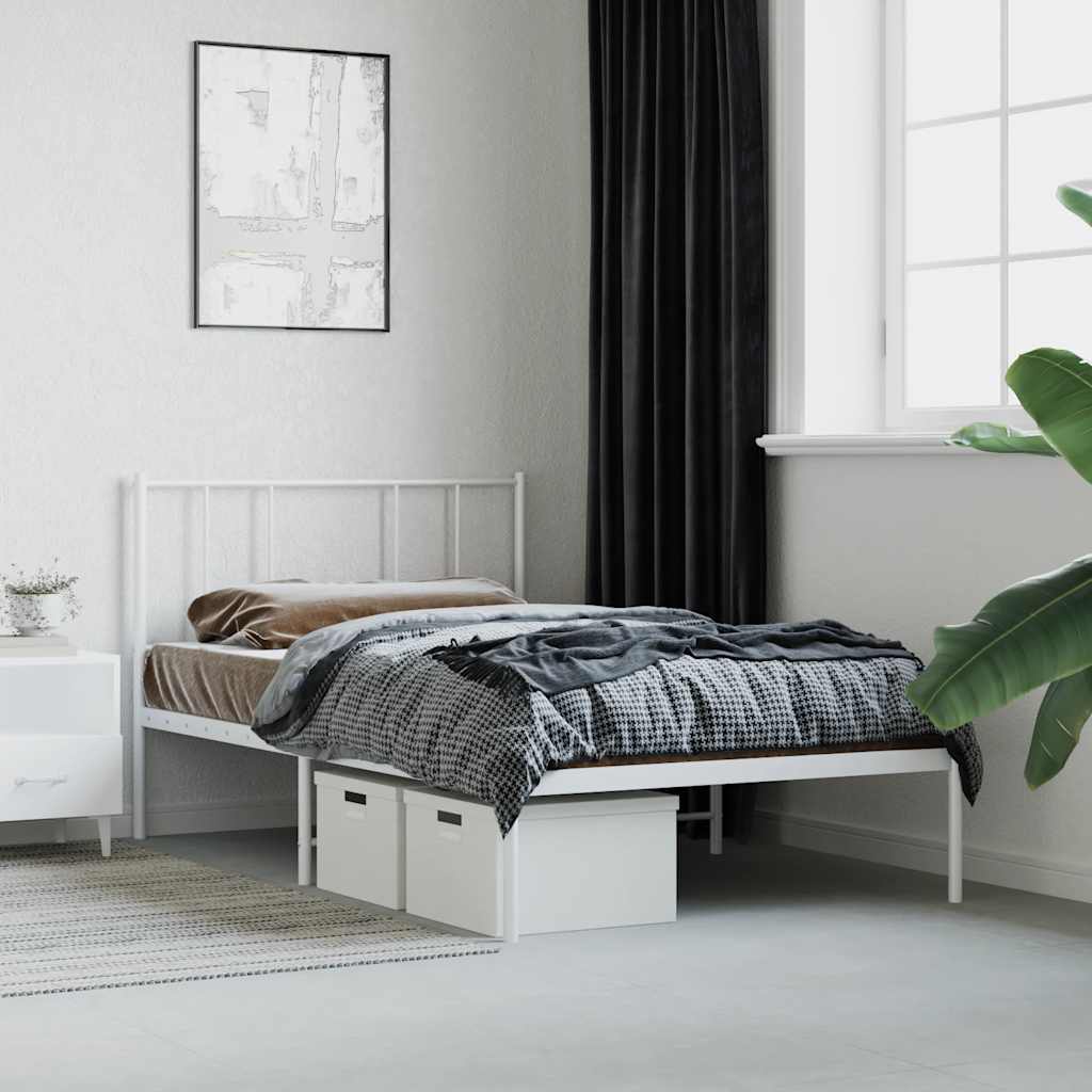 Vidaxl bedframe met hoofdbord zonder matras metaal wit 75x190 cm
