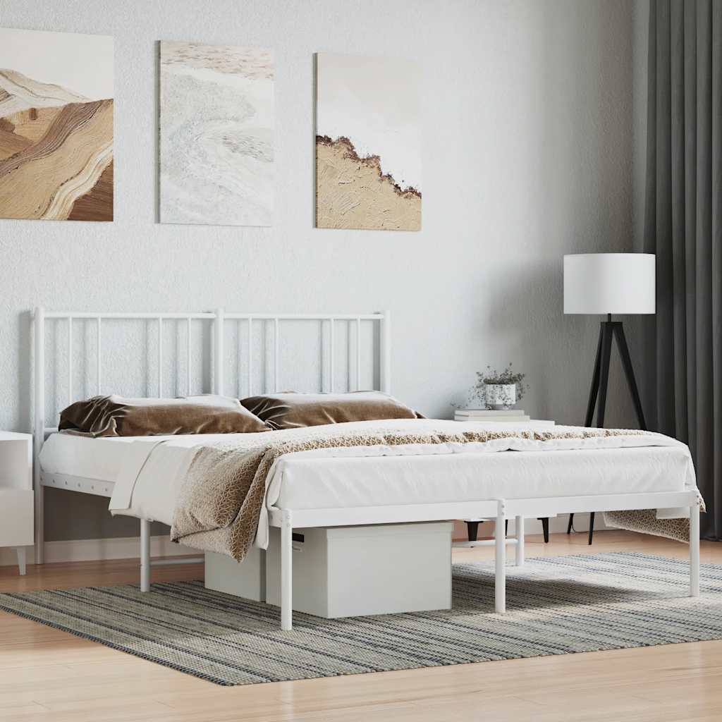 Vidaxl bedframe met hoofdbord metaal wit 160x200 cm