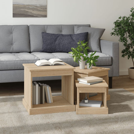 Vidaxl 3-delige salontafelset bewerkt hout sonoma eikenkleurig
