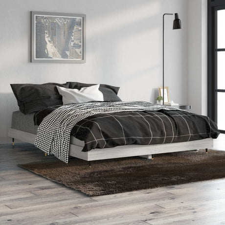 Vidaxl bedframe bewerkt hout grijs sonoma eikenkleurig 135x190 cm