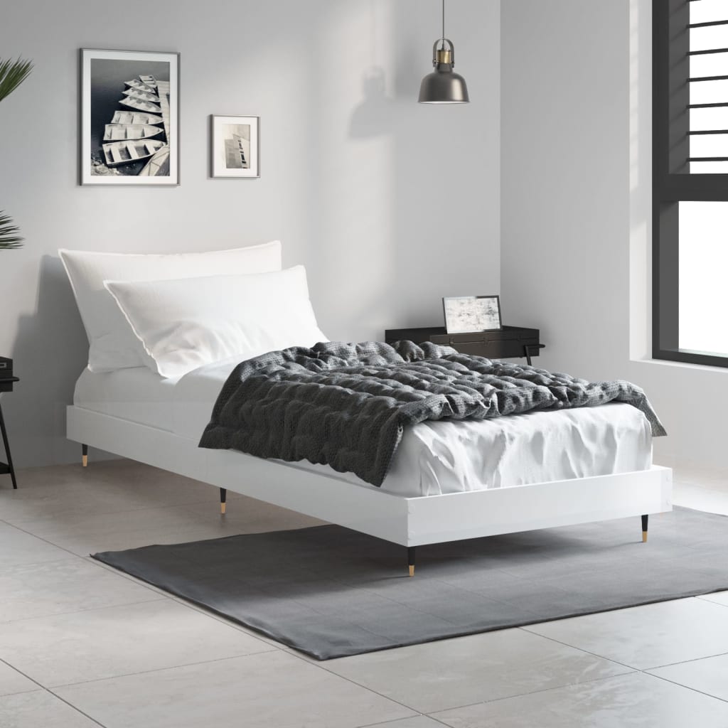 Vidaxl bedframe bewerkt hout hoogglans wit 75x190 cm