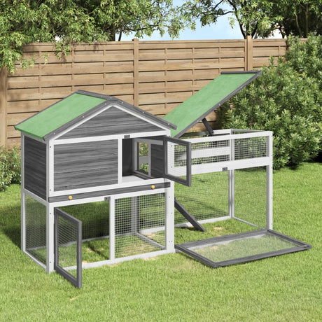 Vidaxxl Kaninchenstall 185,5x60,5x109,5 cm massives Kiefernholz grau