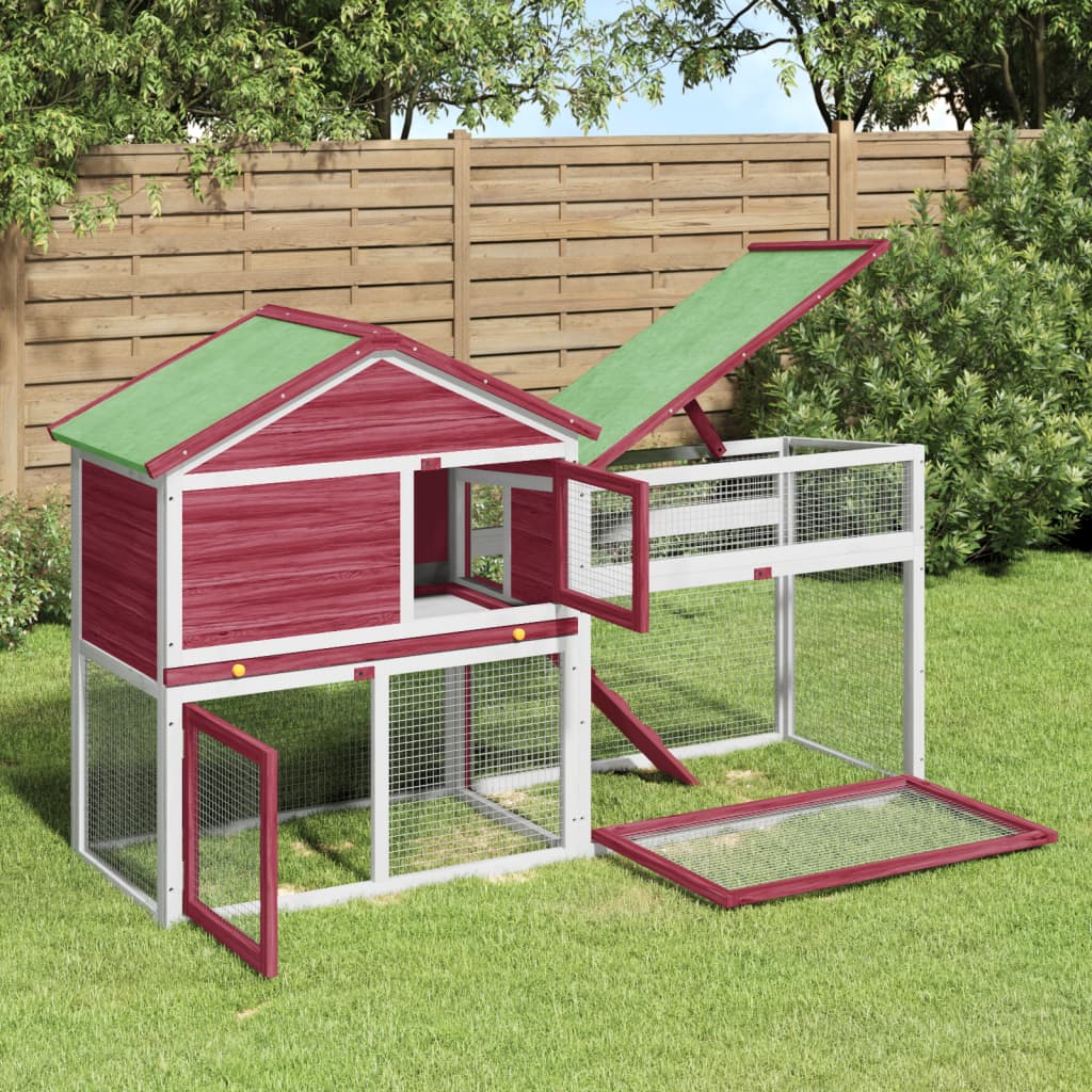 Vidaxxl Kaninchenstall 185,5x60,5x109,5 cm massives Kiefernholz rot