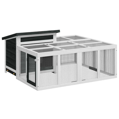 VidaXL Kaninchenstall 144x123x67,5 cm massives Kiefernholz grau