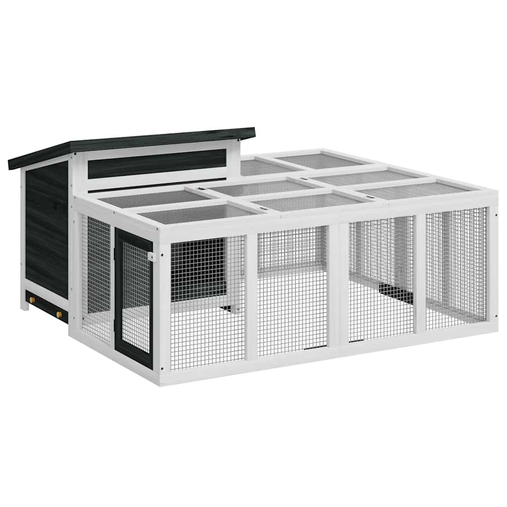 Vidaxxl Kaninchenstall 144x123x67,5 cm massives Kiefernholz grau