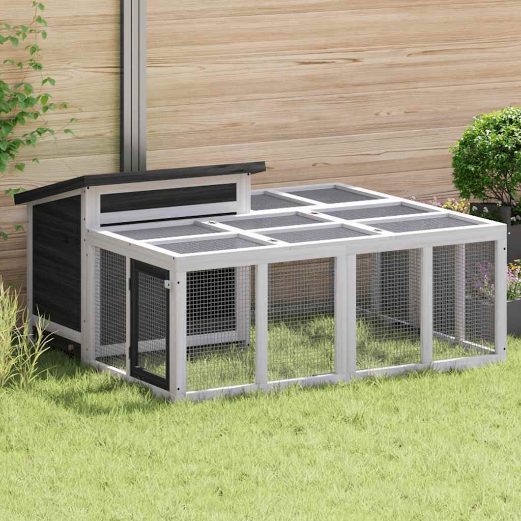 Vidaxxl Kaninchenstall 144x123x67,5 cm massives Kiefernholz grau