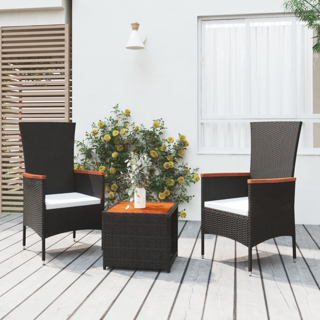 Vidaxl 3-delige loungeset poly rattan en massief acaciahout zwart