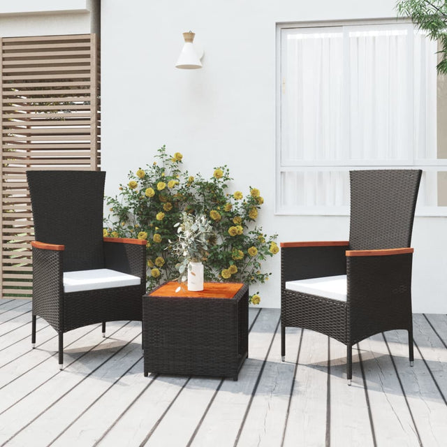 Vidaxl 3-delige loungeset poly rattan en massief acaciahout zwart
