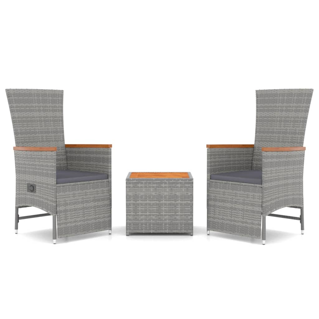 Vidaxl 3-delige loungeset poly rattan en massief acaciahout grijs
