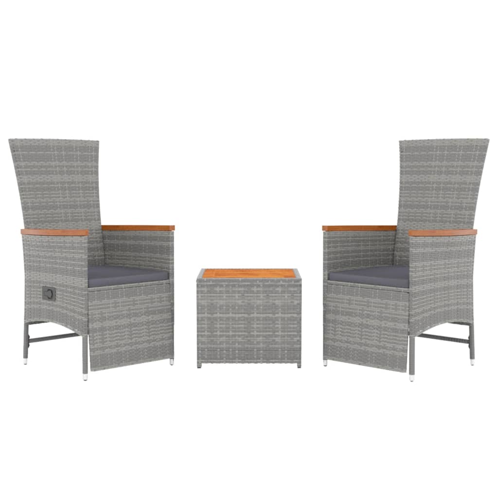 Vidaxl 3-delige loungeset poly rattan en massief acaciahout grijs