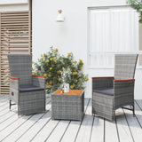 Vidaxl 3-delige loungeset poly rattan en massief acaciahout grijs