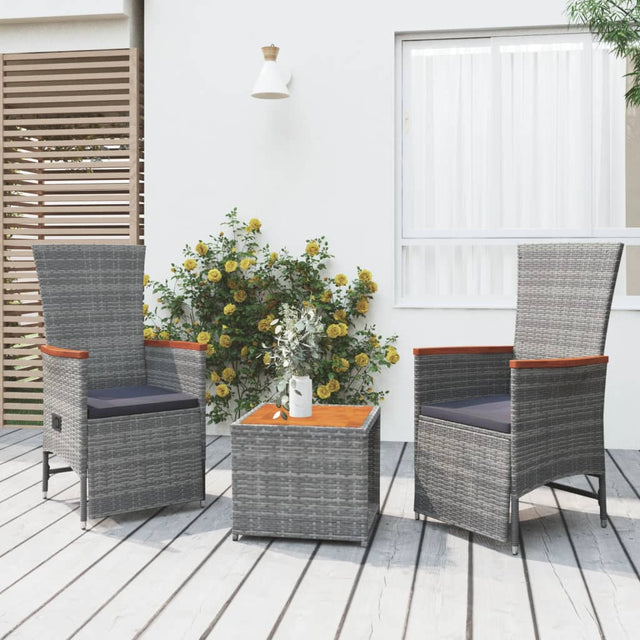 Vidaxl 3-delige loungeset poly rattan en massief acaciahout grijs