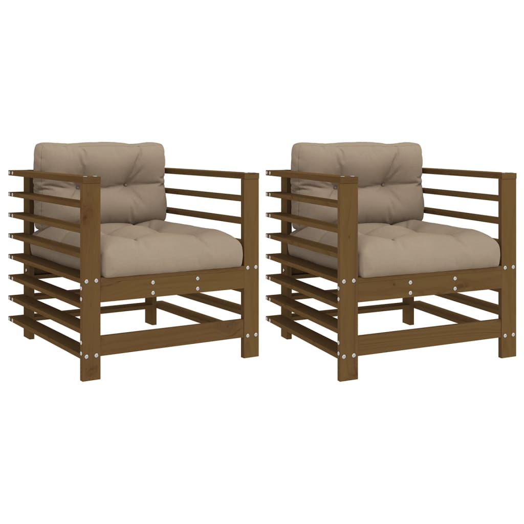 Vidaxl tuinstoelen 2 st met kussens massief grenenhout honingbruin