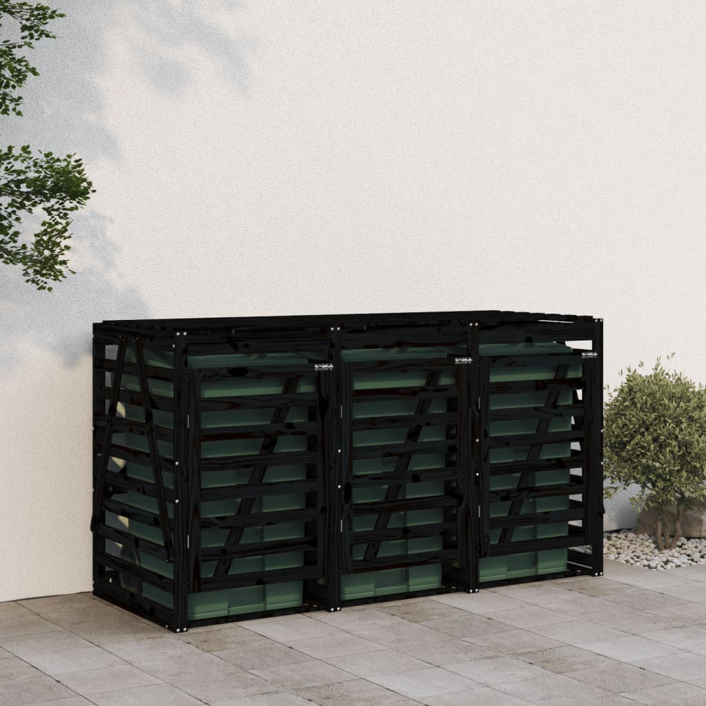 VidaXL Containeraufbewahrung dreifach aus massivem Kiefernholz schwarz