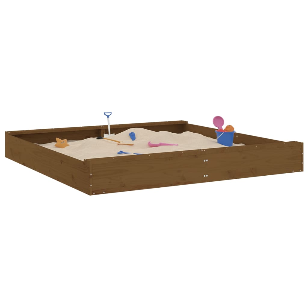 VidaXL Sandkasten mit Sitzbänken, quadratisch, massives Kiefernholz, honigbraun