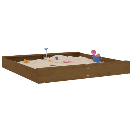 VidaXL Sandkasten mit Sitzbänken, quadratisch, massives Kiefernholz, honigbraun