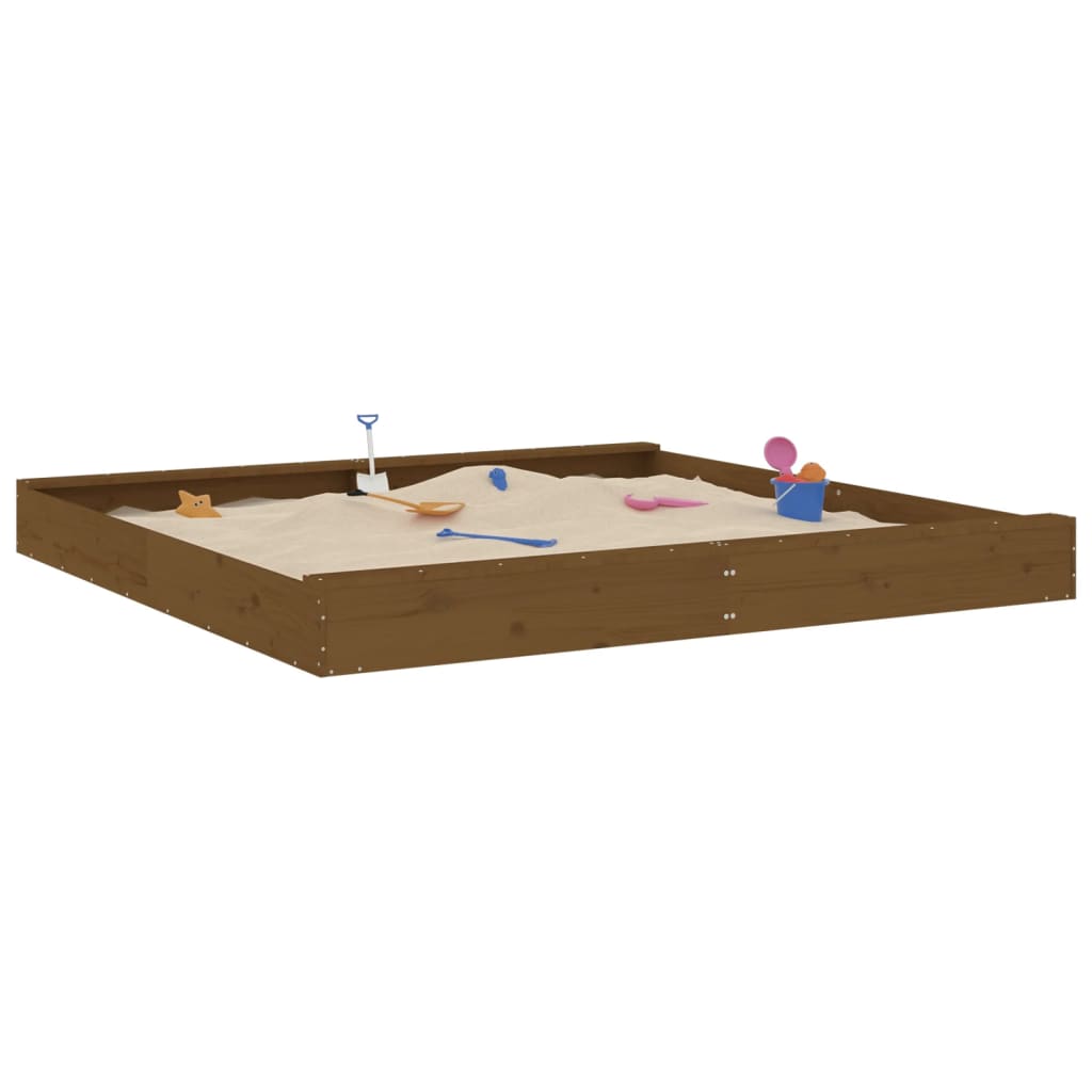 VidaXL Sandkasten mit Sitzbänken, quadratisch, massives Kiefernholz, honigbraun