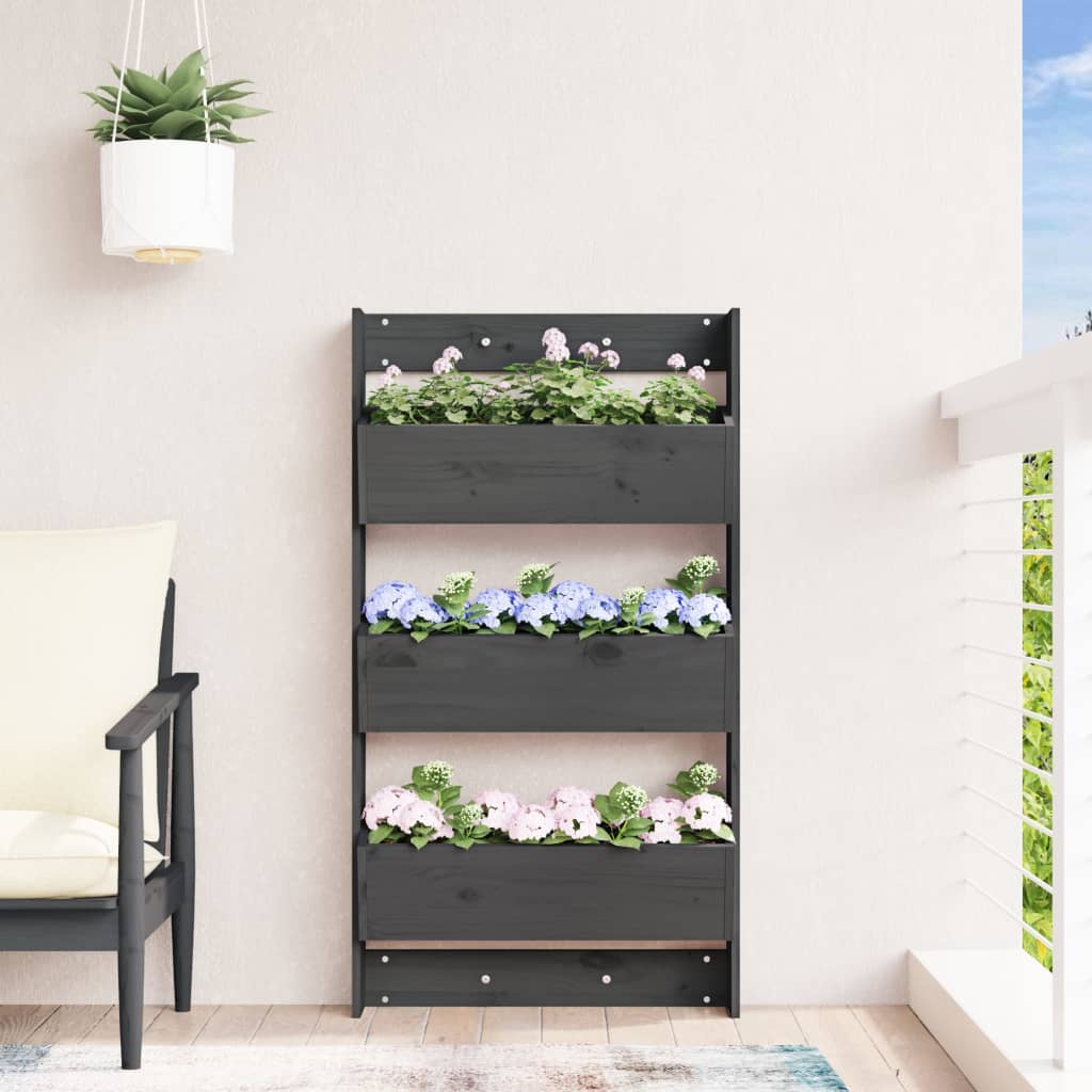 Vidaxx Pflanzgefäß zur Wandmontage, 3-lagig, 60 x 18,5 x 110 cm, Kiefernholz grau