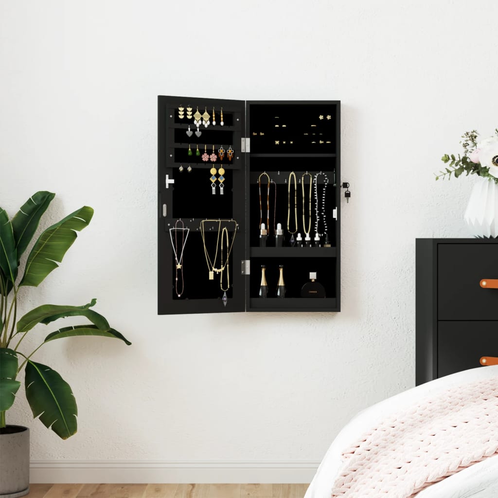 Vidaxx Schmuckschrank mit Spiegel zur Wandmontage 30x8,5x67 cm schwarz