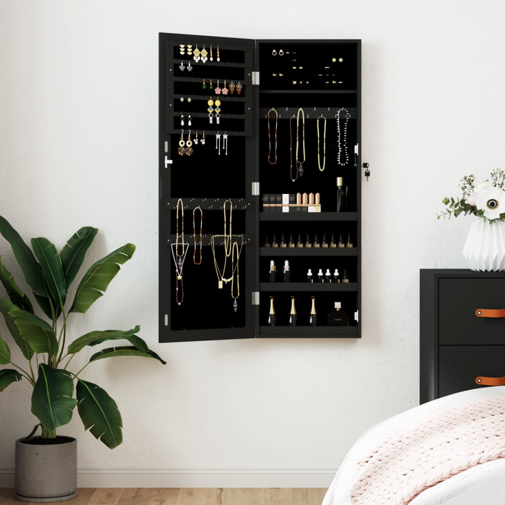 Vidaxx Schmuckschrank mit Spiegel zur Wandmontage 37,5x10x106 cm schwarz