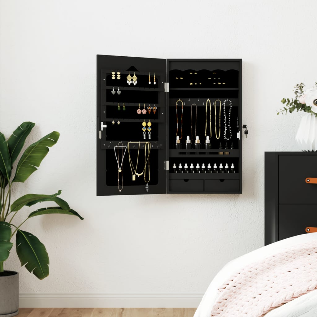 Vidaxx Schmuckschrank mit Spiegel zur Wandmontage 37,5x10x67 cm schwarz
