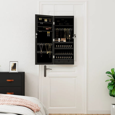 Vidaxx Schmuckschrank mit Spiegel und LED-Wandmontage in Schwarz