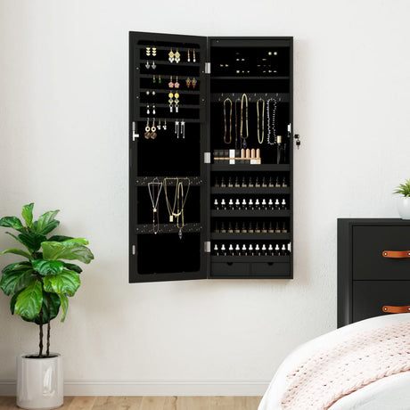 Vidaxx Schmuckschrank mit Spiegel und LED-Wandmontage in Schwarz
