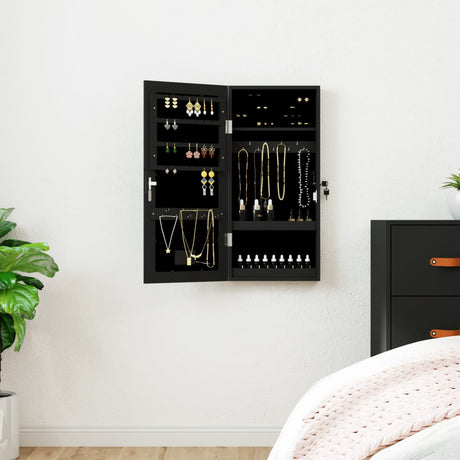 Vidaxx Schmuckschrank mit Spiegel und LED-Wandmontage in Schwarz