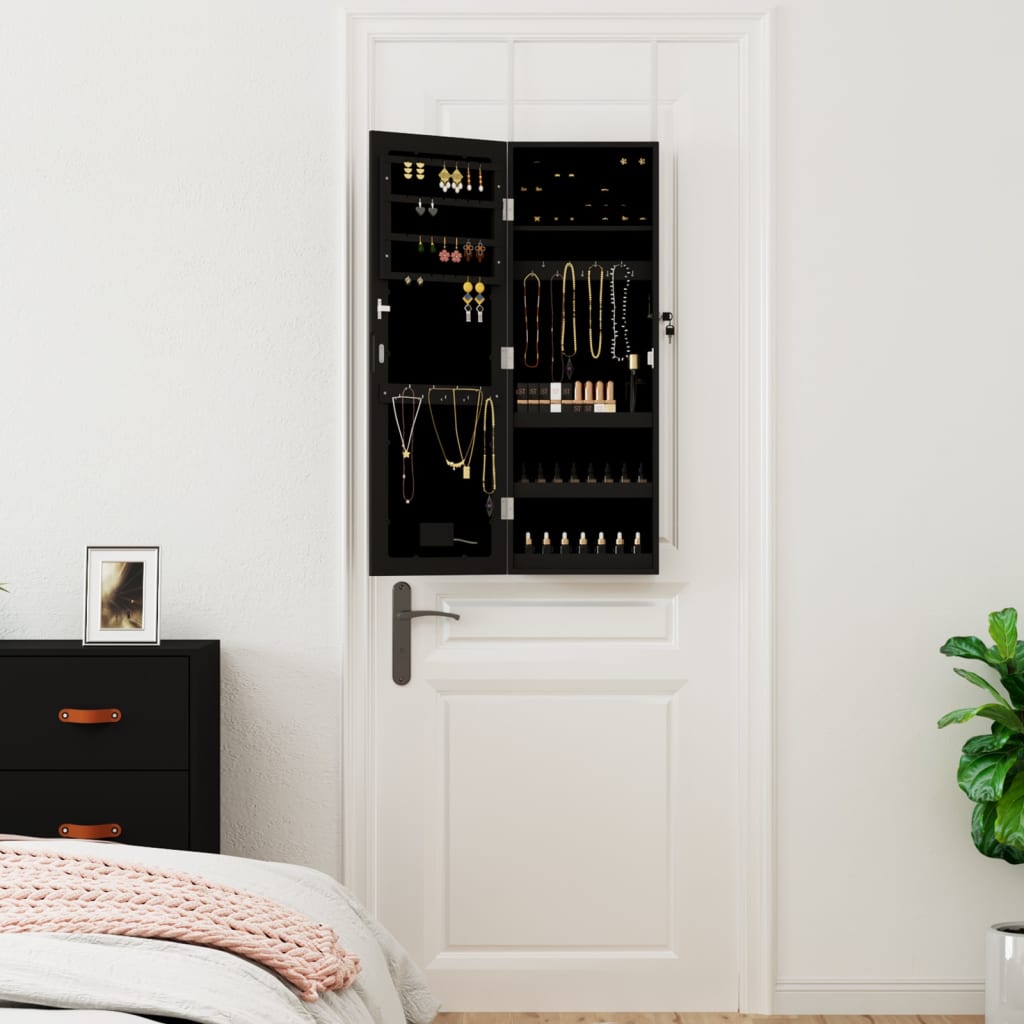 Vidaxx Schmuckschrank mit Spiegel und LED-Wandmontage in Schwarz