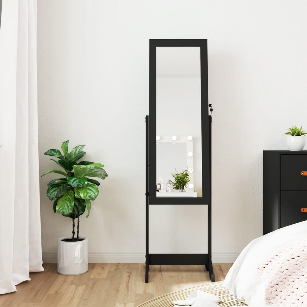 VidaXL Schmuckschrank mit Spiegel und LED-Beleuchtung freistehend schwarz