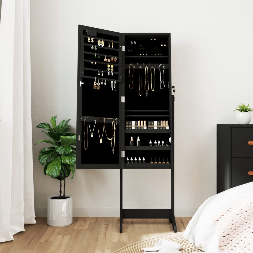 VidaXL Schmuckschrank mit Spiegel und LED-Beleuchtung freistehend schwarz