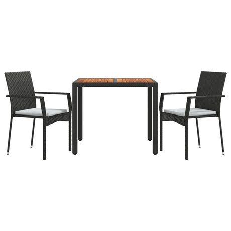Vidaxl 3-delige tuinset met kussens poly rattan zwart
