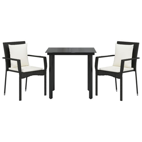 Vidaxl 3-delige tuinset met kussens poly rattan zwart