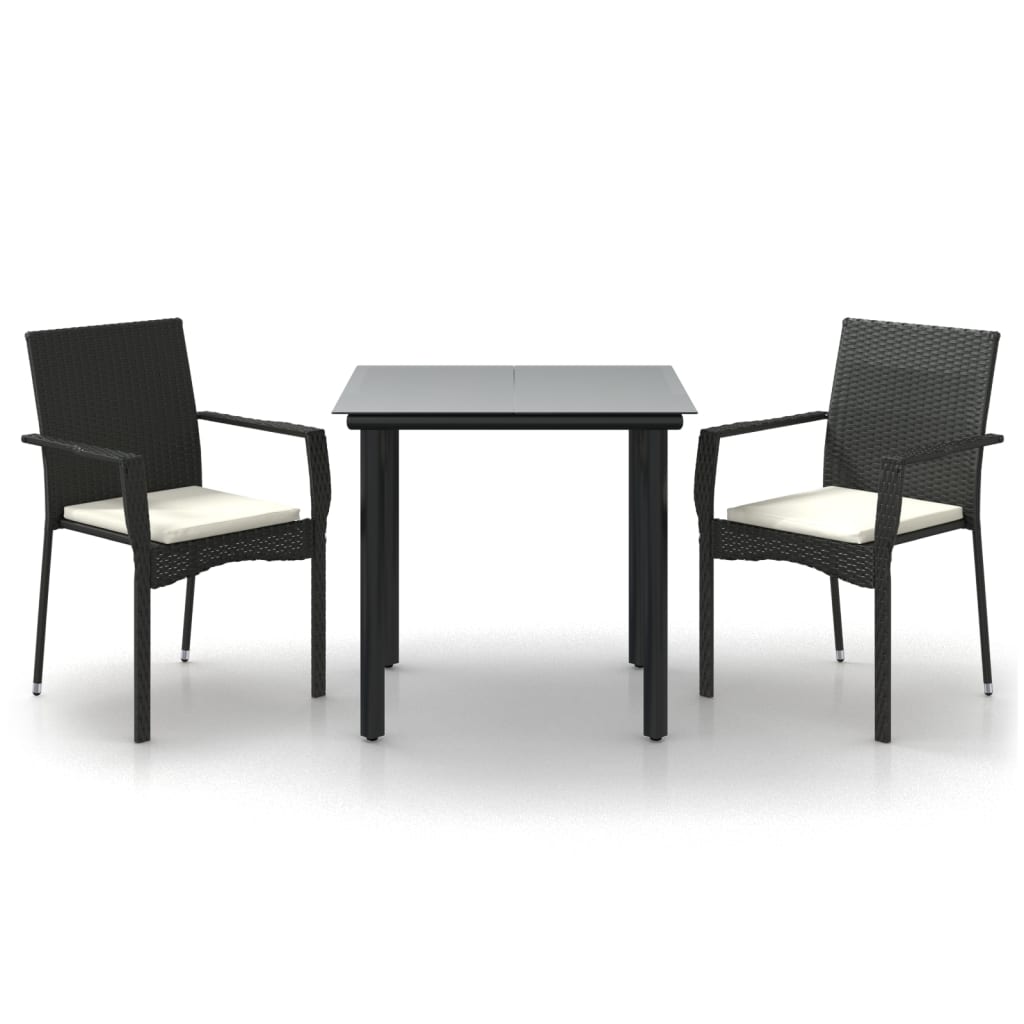 Vidaxl 3-delige tuinset met kussens poly rattan zwart