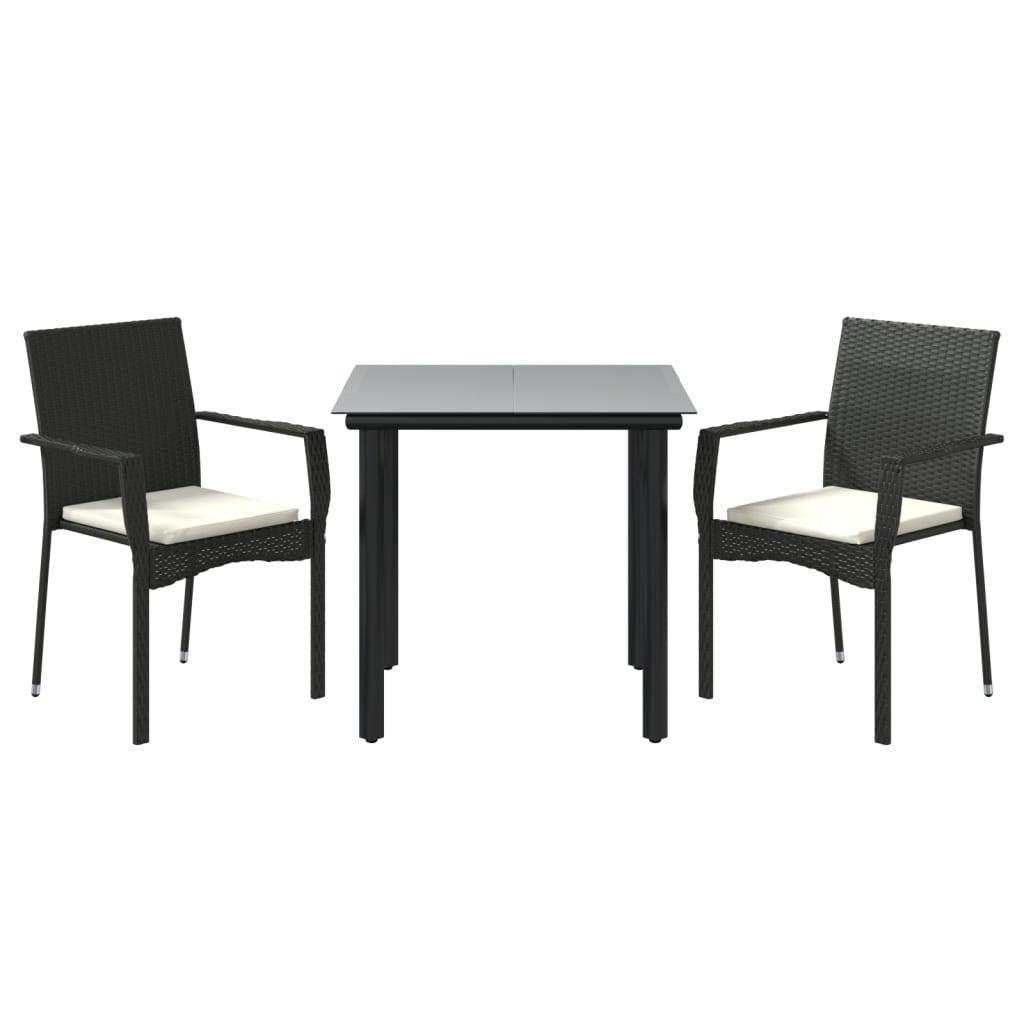 Vidaxl 3-delige tuinset met kussens poly rattan zwart