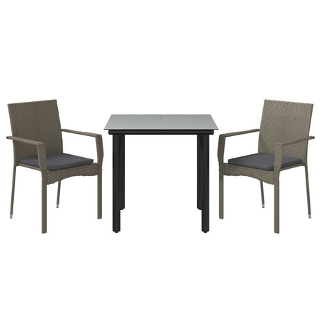 Vidaxl 3-delige tuinset met kussens poly rattan zwart en grijs