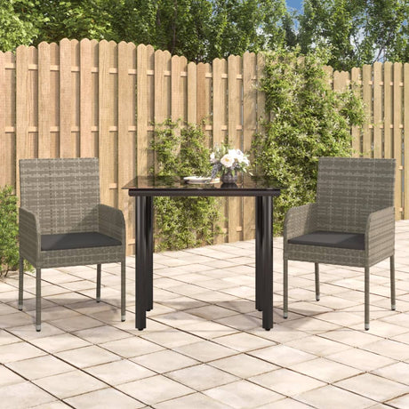 Vidaxl 3-delige tuinset met kussens poly rattan zwart en grijs
