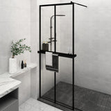 VidaXL Walk-in Duschabtrennung mit Ablage 80x195 cm ESG-Glas Aluminium schwarz
