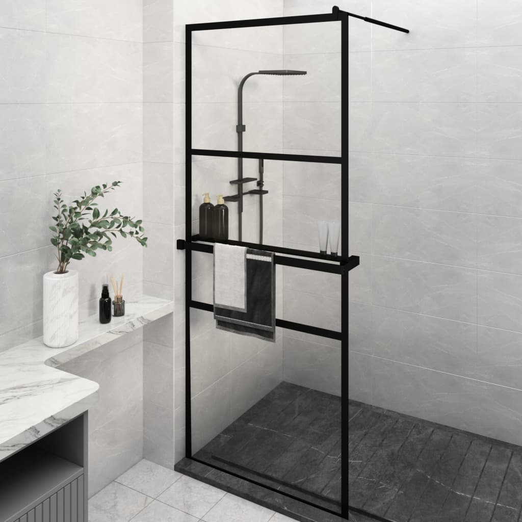 VidaXL Walk-in Duschabtrennung mit Ablage 80x195 cm ESG-Glas Aluminium schwarz