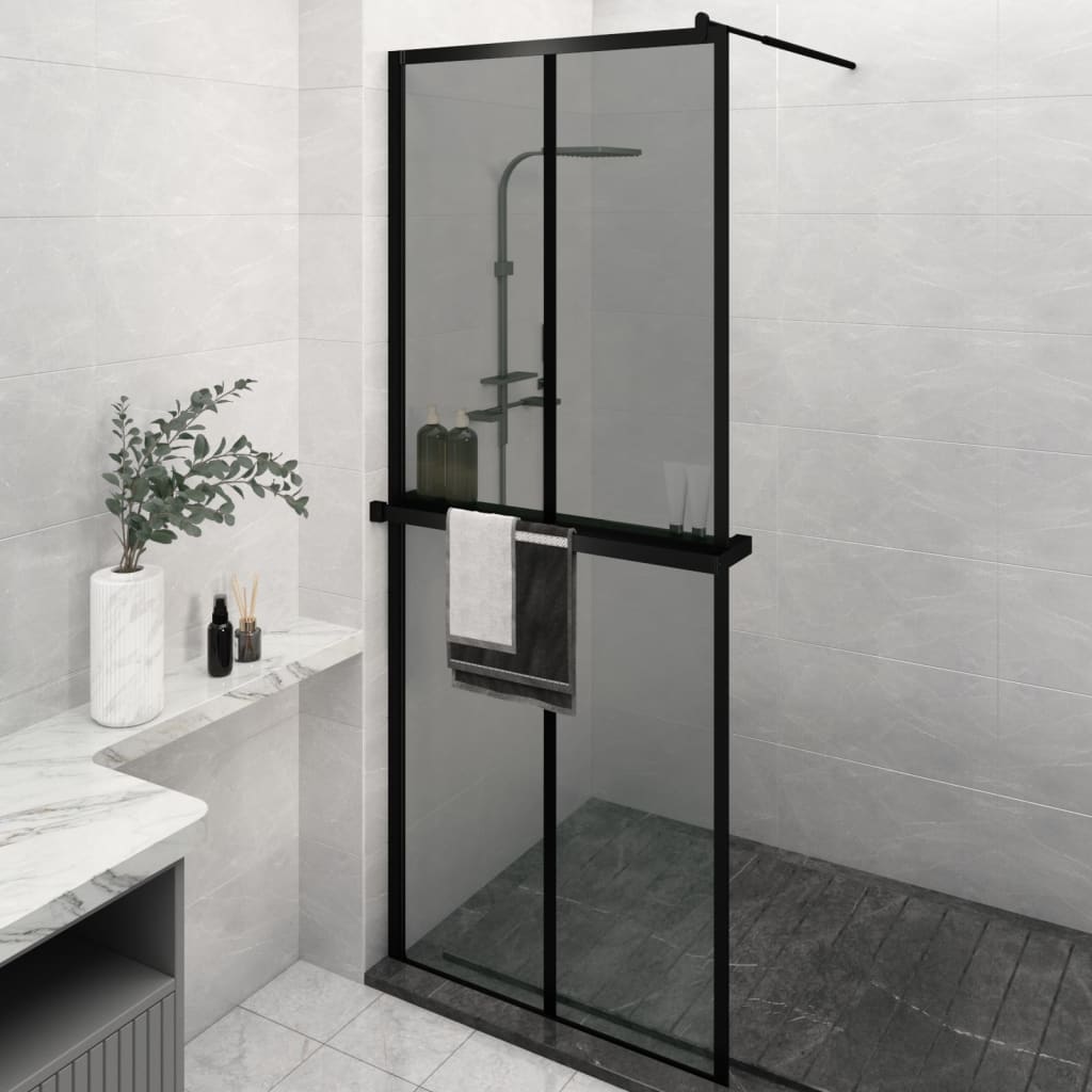 VidaXL Walk-in Duschabtrennung mit Ablage 80x195 cm ESG-Glas Aluminium schwarz
