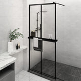 VidaXL Walk-in Duschabtrennung mit Ablage 90x195 cm ESG Glas Aluminium schwarz