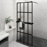 VidaXL Walk-in Duschabtrennung mit Ablage 90x195 cm ESG Glas Aluminium schwarz