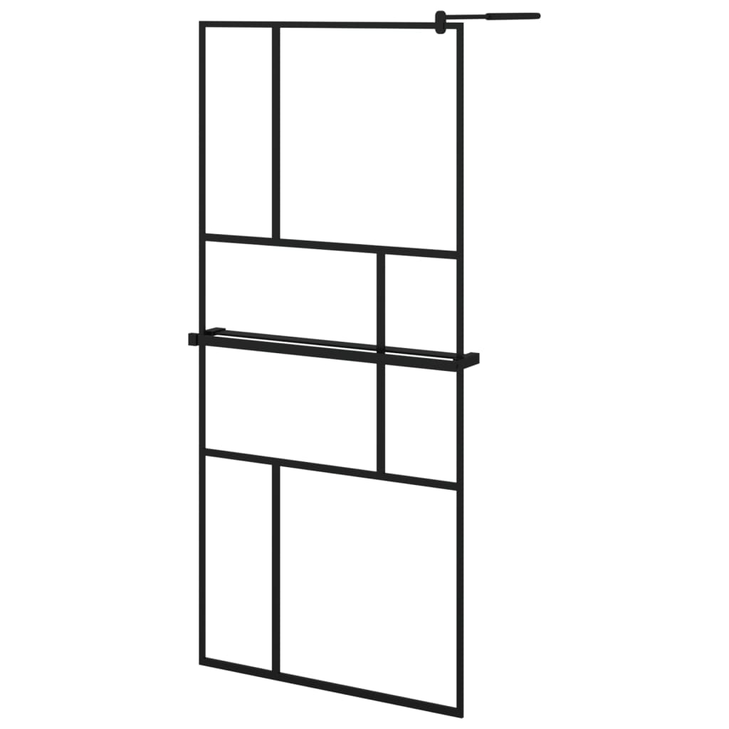 VidaXL Walk-in Duschabtrennung mit Ablage 90x195 cm ESG Glas Aluminium schwarz
