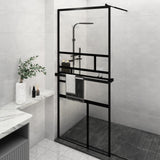 VidaXL Walk-in Duschabtrennung mit Ablage 90x195 cm ESG Glas Aluminium schwarz