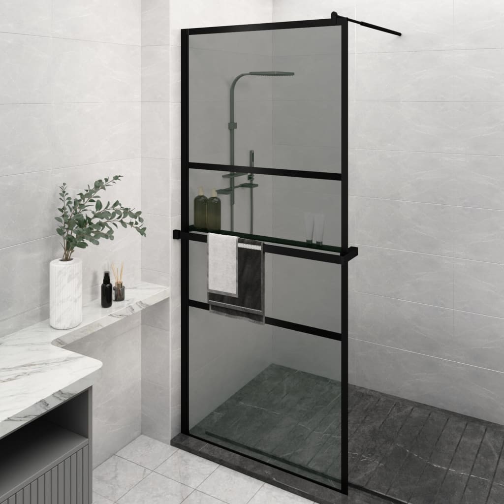 VidaXL Walk-in Duschabtrennung mit Ablage 90x195 cm ESG Glas Aluminium schwarz
