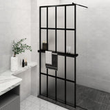 VidaXL Walk-in Duschabtrennung mit Ablage 100x195 cm ESG Glas Aluminium schwarz