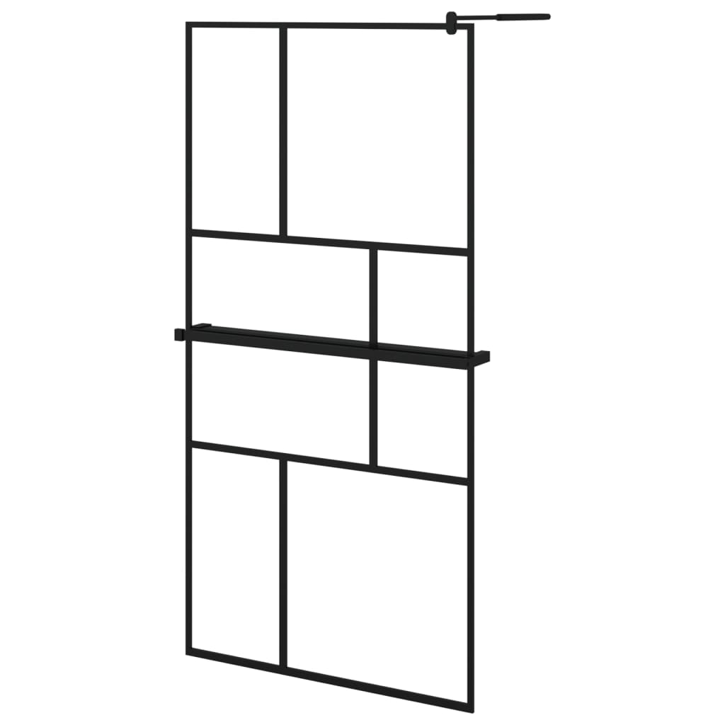 VidaXL Walk-in Duschabtrennung mit Ablage 100x195 cm ESG Glas Aluminium schwarz
