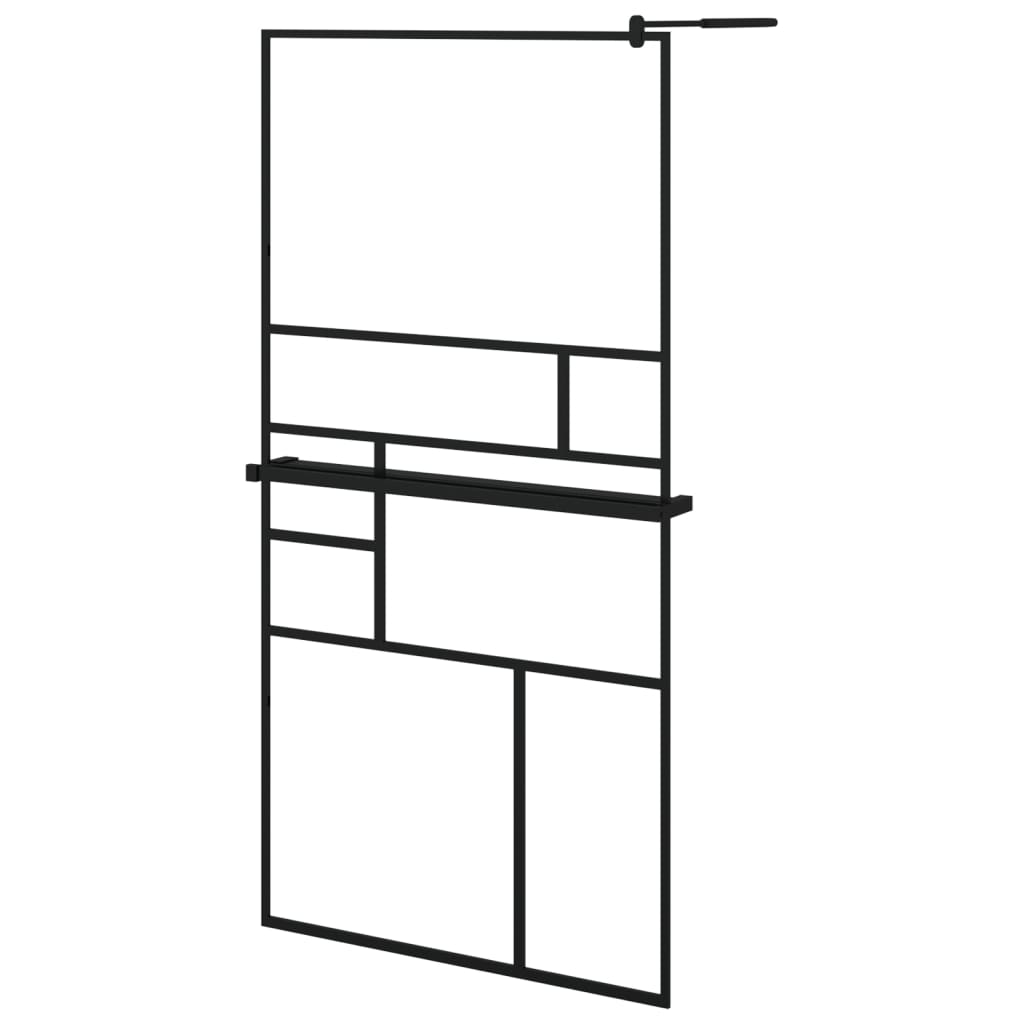 VidaXL Walk-in Duschabtrennung mit Ablage 100x195 cm ESG Glas Aluminium schwarz
